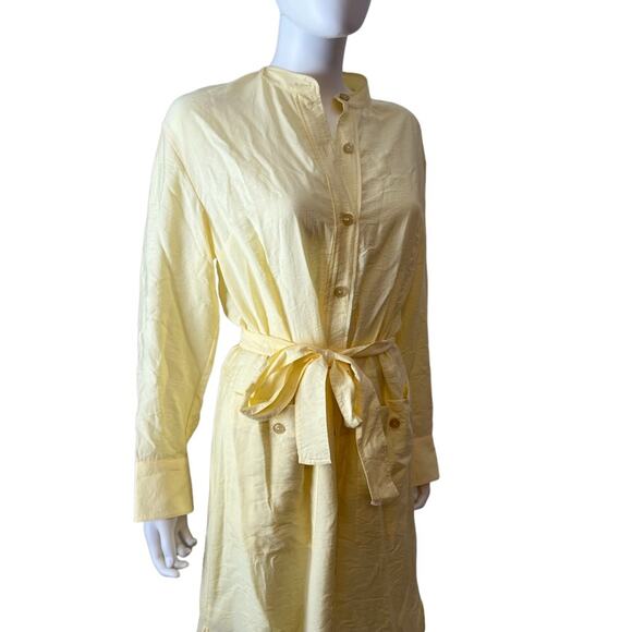 VINCE Pale Yellow Crepe de Chine Belted Button-Down Midi Dress, M - Picture 4 of 10